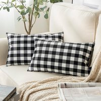 PHANTOSCOPE Encasa XO Cushion Covers 2 pcs set (30x50 cm) - Buffalo Black Checks - Decorative Large Square Colourful Washable Eco - Cotton, Throw Pillow Cases for Living Room, Sofa, Bedroom, Home & Hotel
