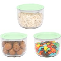 BoxedHome Food Storage Containers Set, 3-Pieces, Green, Thread-Lid, Stackable, Reusable, Suitable for Yogurt, Chia, Seeds, Pudding, Salad