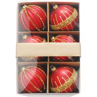 Festive Set of 6 x 8cm Assorted Red Glitter Baubles
