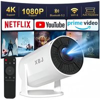 【Lite Entertainment】XBJ Portable White Projector with WiFi 6 & Bluetooth 5.2, Smart Mini Projector,1080P HD (4K Decoding), Android 11 System, Auto Keystone + 180° Rotatable, 200 ANSI, 40-200" Screen for Bedroom/Indoor/Outdoor/Home Theater