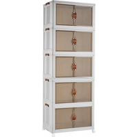 COIZYZZL Mobile Folding Plastic Storage Cabinet, Clear Door Dustproof Rolling Organizer, Large Capacity Storage Furniture for Bedroom, Apartment, Kitchen-Extra extra large storage cabinet 5-Layer