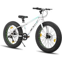 HILAND, Roon, Mountain Bike Fat Tire Men Women MTB with Shimano 7 Speed Dual Disc Brake, Bicycle for Adults & Children, White, 26 inch