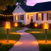 Arlgsite Solar Gartenfackeln 2 Stück 96LED Fackelleuchten mit Tanzender Flamme IP65 wasserdichte Auto Ein/Aus Solarlampe für außen