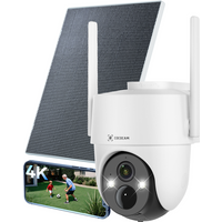 COCOCAM 4K 8MP Solar Security Camera Outdoor Wireless WiFi, with 6W Solar Panel,4K Color Night Vision,AI Recognition,PIR Human Detection,355° P 90°T,Two-Way Audio,2.4GHz WiFi,Cloud,IP66