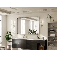 Melodieux Black Bathroom Vanity Mirror for Wall, 60x90 cm Metal Framed Wall Mirror Rectangle, Decorative Mirror for Bedroom Living Room Entryway Horizontally or Vertically
