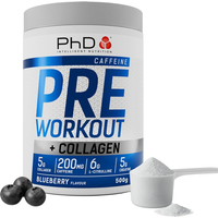 PhD Pre Workout Stim Pre-Workout Energy Support Powder Blueberry Flavour - 500g