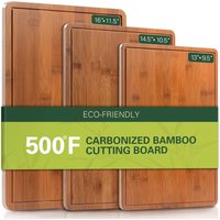 VVM Carbonized Bamboo Cutting Boards for Kitchen, XL Durable Wood Cutting Board with Juice Grooves and Handles, Set of 3 Solid Charcuterie Board for Meal Prep & Serving