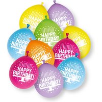 Unique Party Happy Birthday Latex Balloons, 22.5cm, 10 Pack