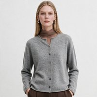 100% Cashmere Wool Crew Neck Long Sleeve Cardigan for Women - Gray Autumn Winter Knitwear Medium Smoke Gray One Size