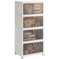 COIZYZZL Mobile Collapsible Storage Cabinet on Wheels, Clear Door Dustproof Cabinet, Multifunctional Storage Organizer for Home Bedroom Apartment Office-Large storage cabinet 4-Layer