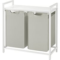 Ochama 2-Compartment Laundry Hamper with Pull-Out & Removable Bags, Shelf – Metal Frame, 2 x 46 L, 73 x 33 x 72 cm, White Laundry Sorter