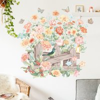 Watercolor Flowers Wall Decals Removable Spring Floral Butterfly Bird Wall Stickers Girls Bedroom Living Room Nursery Wall Decor,Clusters of flowers