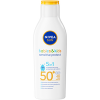 NIVEA SUN Babies & Kids Sensitive Protect Zonnebrand Melk - Baby en Kind - SPF 50+ - Parfumvrij - Geschikt voor de huid met eczeem - 200 ml