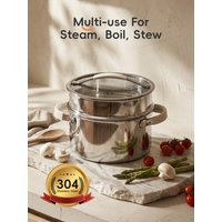 PURECOOK Tri‑Ply 304 Stainless Steel Stock Pot mirror‑polished‑exterior brushed‑inner‑surface elegant‑metallic‑look family daily‑cooking large capacity kitchen cookware household All‑Cooktops‑Compatible 24cm 10‑Inch metallic exterior 5.64QT includes matching‑lid detachable anti‑scald silicone‑sleeves