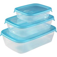Curver Fresh & Go vershouddozen met deksel - rechthoekig - 0,5L, 1L en 2L - 3 stuks - transparant/blauw - premium opbergoplossing, duurzaam kunststof, moderne huisorganisatie