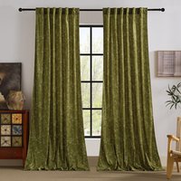 PONY DANCE Floral Printed Velvet Curtains Back Tab Thermal Insulated Light Filtering Window Drapes for Bedroom/Living Room, 2 Panels, W127 x L245 cm, Olive Green