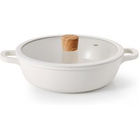 SENSARTE Double-Handled Pot, 11.0 inches (28 cm), Ceramic, IH Compatible, Gas Compatible, Tabletop Pot, Sukiyaki Pot, Versatile for One Dish, Boil, Bake, Stir-Fry, Fry, Non-Stick, Easy to Clean, Glass White