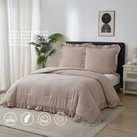Meeallhome vintage beddengoedset met ruches, driedelig, inclusief dekbed van 155 x 220 cm + 2 kussenslopen van 80 x 80 cm, khaki