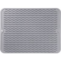 Vilscijon Large Kitchen Drain Mat, Gray Countertop Sink Tray for Water Drip Collection