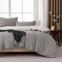 MENDALE Duvet Cover Set - Premium Bedding Set - 135*200 cm Duvet Cover with 75*50 cm Pillow Case - Soft Brushed Microfiber- Dark Grey & Off-white