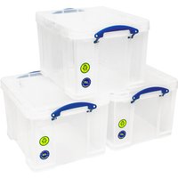 Really Useful Stackable Plastic Storage Box 35L Clear (Pack of 3)