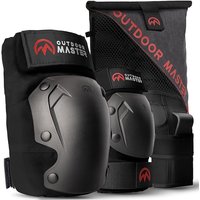 OutdoorMaster knie- en ellebogenpads set - skatebescherming met polsbandages - voor volwassenen en kinderen - zwart, M/L