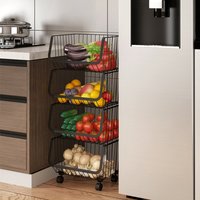 LIVINGANDHOME Stackable Rolling Metal Wire Basket Trolley Rack Fruit Vegetable Storage Holder for Kitchen