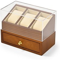 Oirlv 3 Grilds Wooden Watch Box Double-layer Jewelry Organizer Wrist Watch Display Box Dust-proof Transparent Cover Watch Case