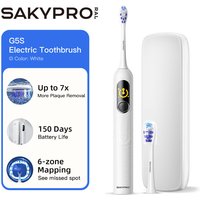 SAKYPRORAL Electric Toothbrush with AI Smart Screen for Adults Kids | 150-Day Battery, Real-Time Brushing Map | Whitening Mode, 3-Min Timer, Travel Case | Family Sonic Electric Tooth Brush (G5S White)