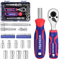 WORKPRO 34 Pieces 1/4" Socket Set, Ratchet Set with Bit Socket Set, Wrench Set and Extension Bar for DIY, Car Repair and Daily Maintine with Tool Box