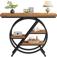 Tribesigns Console Table, 100 cm, Thick Top Industrial Coffee Table, Side Tables with Geometric Metal Frame, for Living Room, Entrance, Rustic Brown