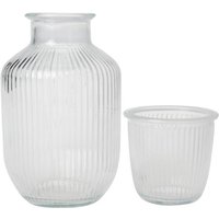 Striped Design Glass Water Jug Set, 2-Pack 1000ml Pitcher with 270ml Glasses, Transparent Lemonade Dispenser for Iced Drinks