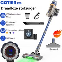 COTIAR S25 draadloze steelstofzuiger, 650 W, 60 kPa, sterke zuigkracht, 70 min werktijd, handstofzuiger, draagbaar, uitneembare accu, blauw