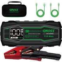 2000A 12V Draagbare Jumpstarter, Zwart, 20000mAh Lithium-ionbatterij, Vonkvrije technologie en bescherming tegen omgekeerde polariteit, Boost-functie, 2,3 inch LED-scherm, QC 18W snelladen, Beschermhoes inbegrepen