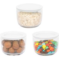 Food Storage Containers Set, 3-Pieces, Off-White, Thread-Lid, Stackable, Reusable, Suitable for Chia Seeds, Pudding, Yogurt, Salad, Grains