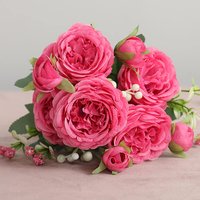 Yuejia 2Pcs 12.48in/31.69cmArtificial Flowers Bouquet Silk Peony Fake Hydrangea Rose Flower with Stems Elegant Floral Plant Decoration for Wedding Centerpieces Homekitchen Table Arrangements(rose red)