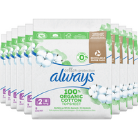 Always Cotton Protection Long Maandverband Met Vleugels 90 stuks, Toplaag van 100% Biologisch Katoen