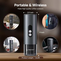 AMZCHEF 2-in-1 Portable Electric Coffee Maker (Model CP024) | 20 Bar High-Pressure Travel Espresso Machine | 9000mAh Battery, 150W Rapid Heating | Compatible with NS Capsules & Ground Coffee for Camping, Hiking, RV, and Office