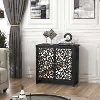 Galano Norwich 2 Door Sideboard – Modern Laser Cut Design with Acrylic Mirror – Storage Cabinet for Living Room, Bedroom, or Kitchen – Rustic Black Oak
