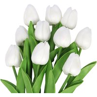 Wei's Moment 7Pcs Artificial Tulips Flowers Fake Flowers Latex Tulips Real Touch for Party Home Wedding Decoration and DIY Decor, Multicolor White