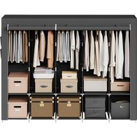 JOYFURNOS Portable Fabric Closet, Large Clothes Storage Wardrobe with 5 Rails, Multiple Shelves and Side Pockets, Garment Rack, Black