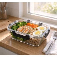 JORDAN&JUDY zwarte snap-lock vershouddozen, 10-delige set, hoogwaardig borosilicaatglas (1040 ml x 5 + 370 ml x 5), luchtdichte deksels, lunchboxset voor kantoor