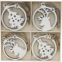 Festive Set of 12 x 8cm Assorted White Reindeer and Tree Discs