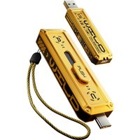 MOVESPEED USB-stick – 256 GB, dubbele interface (USB 3.2 Gen 2×1 & Type-C), tot 1090 MB/s lezen / 1030 MB/s schrijven, behuizing van zinklegering, Mecha-ontwerp, geel, YSUWD10-256GSY