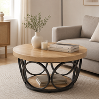Tribesigns Round Coffee Table, 80 cm Round Wooden Table, Farmhouse Large Round Living Room Table with 2 Levels Storage, Modern Simple Brown Tea Table (Wood Grain)