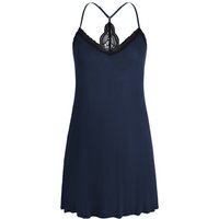 IZURIA collar narrow lace and wide lace back v-neck navy suspender dress M