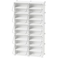Ochama Modular Shoe Storage Cabinet, 10-Compartment Organiser with Doors, Plastic Panels and Steel Frame, Entryway, White