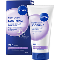 NIVEA Verzachtende Nachtcrème - Gevoelige huid - Ongeparfumeerd en PH-neutraal - Met Zoethoutextract en Druivenpitolie - 50 ml