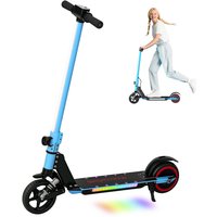 AA1-118V70BU SPORTNOW Electric Scooter for Kids, Foldable Scooter for Age 6-14 with Dual Brakes, Up to 14 KM/H, Maximum Range 6 KM, 6.8kg Lightweight, Front Suspension, LED Colourful Lights, Blue