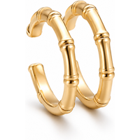 VoxorAI QJ-26 18 karaat vergulde verstelbare open ring met dubbele laag in bamboeknoopstijl, modieus, Instagramwaardig, minimalistisch en stapelbaar